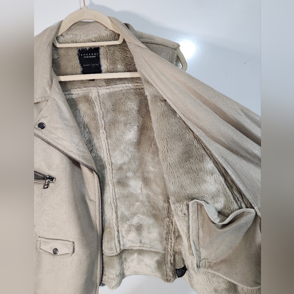 Sanctuary Tan Faux Suede Leather Vest with Zipper Details, Size Large - Picture 3 of 9